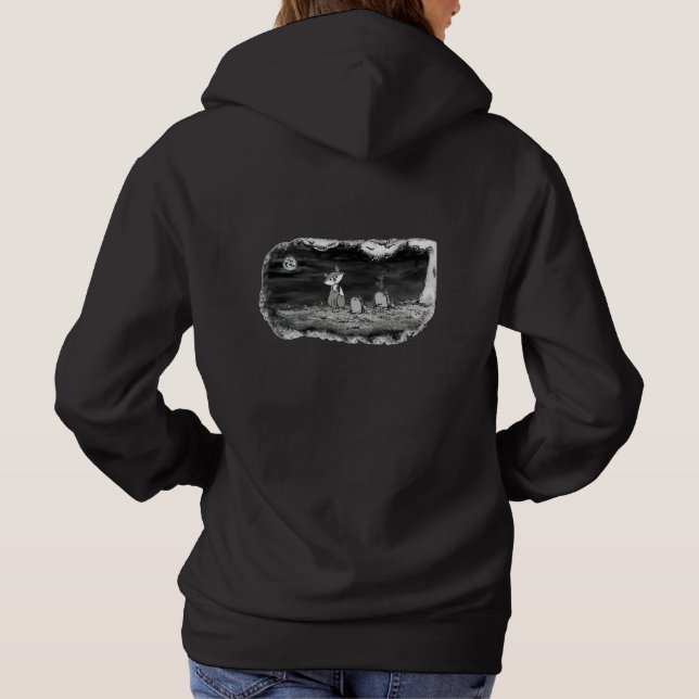 Fig & Blinky Graveyard Ladies Black Hoodie T Shirt (Baksida)