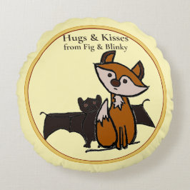 Fig & Blinky Hugs and Kisses yellow Round Pillow Rund Kudde