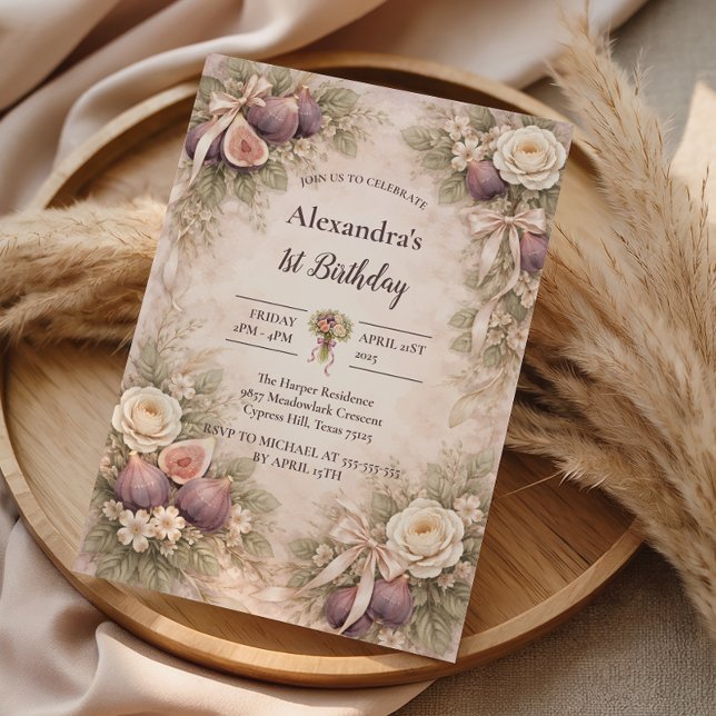 Fig Garden Vintage 1st Birthday Inbjudningar (Skapare uppladdad)