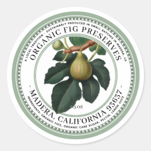 Fig Preserve Jelly Label Vintage 1930 s Grönt Runt Klistermärke