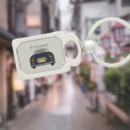 Figarat Cute Black Figaro Car Monogram Silver Rektangulärt Silverfärgad Nyckelring