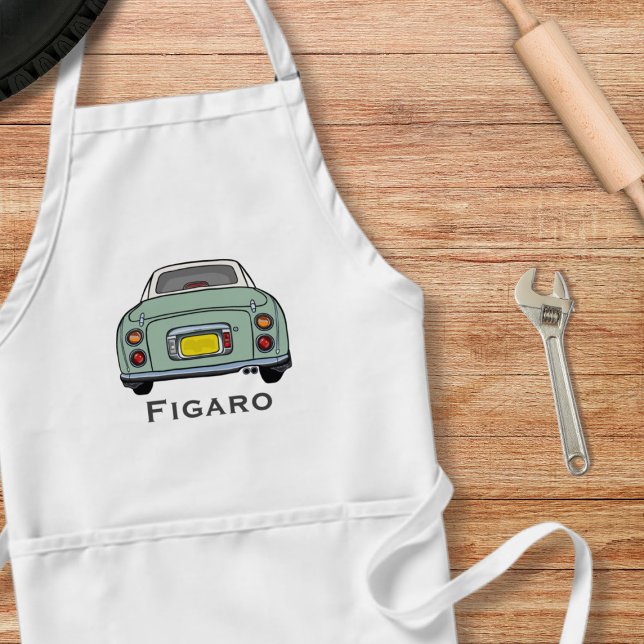 Figarat Cute Grönt Figaro Motor Car Namn Förkläde (A emerald green figaro apron perfect for the kitchen or garage. Add your name!)