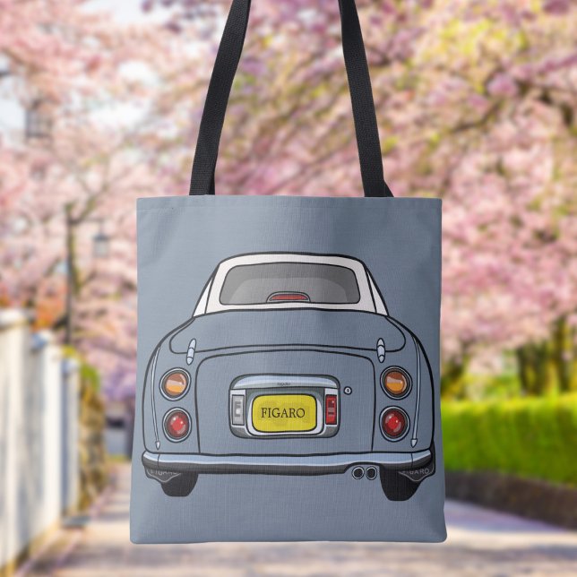 Figarat Cute Lapis Grått Figaro Car Tote Bag Tygkasse (Add your car reg number or figgy car name to this cute lapis grey figaro car tote bag)