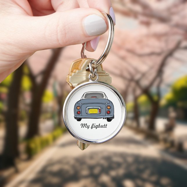 Figarat Cute Lapis Grått Figaro Keychain Rund Silverfärgad Nyckelring (Cute lapis grey figaro car keychain with space for your name)