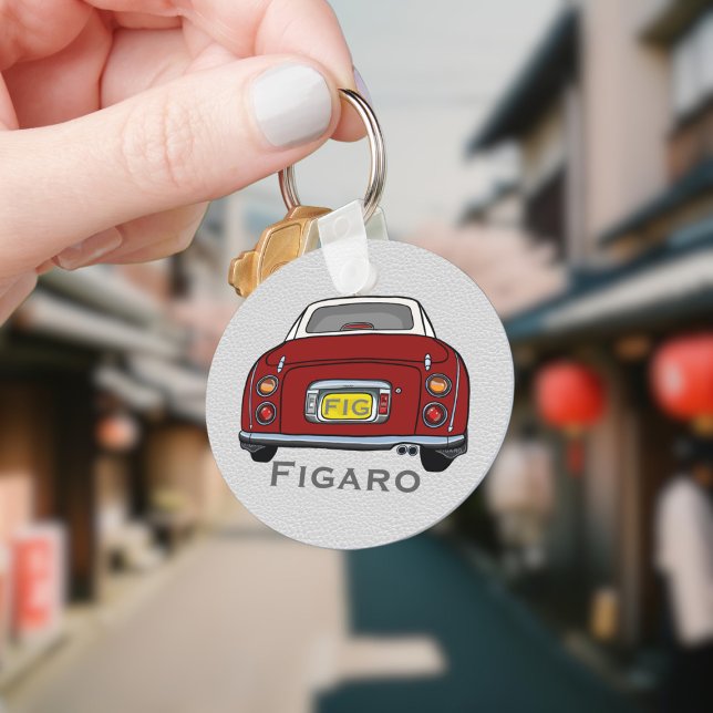 Figarat Cute Red Figaro Car Namn Monogram Nyckelring (Add your name and initials to this cute red figaro car keychain.)
