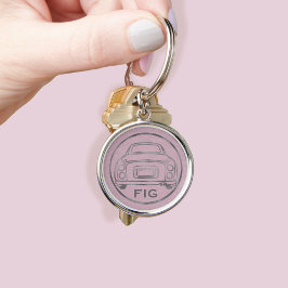 Figarat Cute Rosa Figaro Car Silver Monogram Rund Silverfärgad Nyckelring