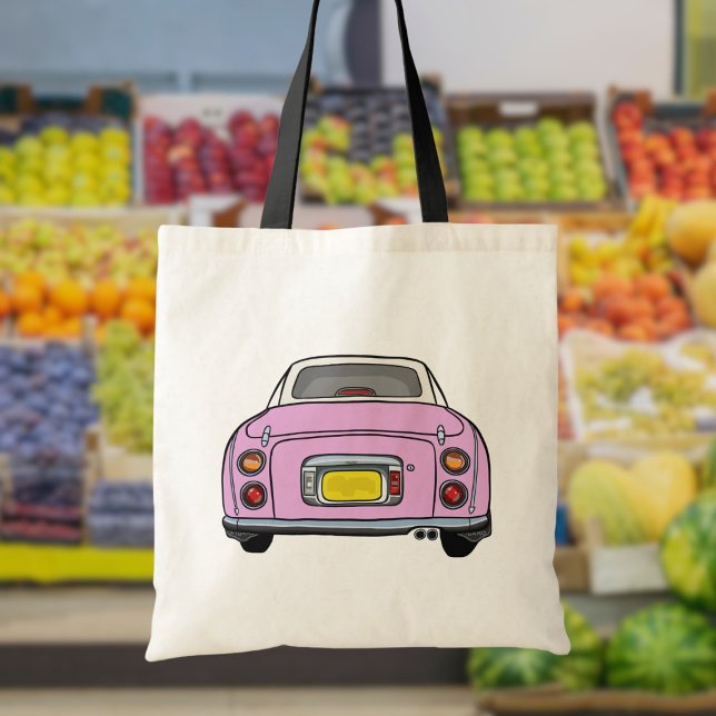 Figarat Cute Rosa Figaro Car Tote Bag Tygkasse (Fun tote bag for the pink figaro car owner)
