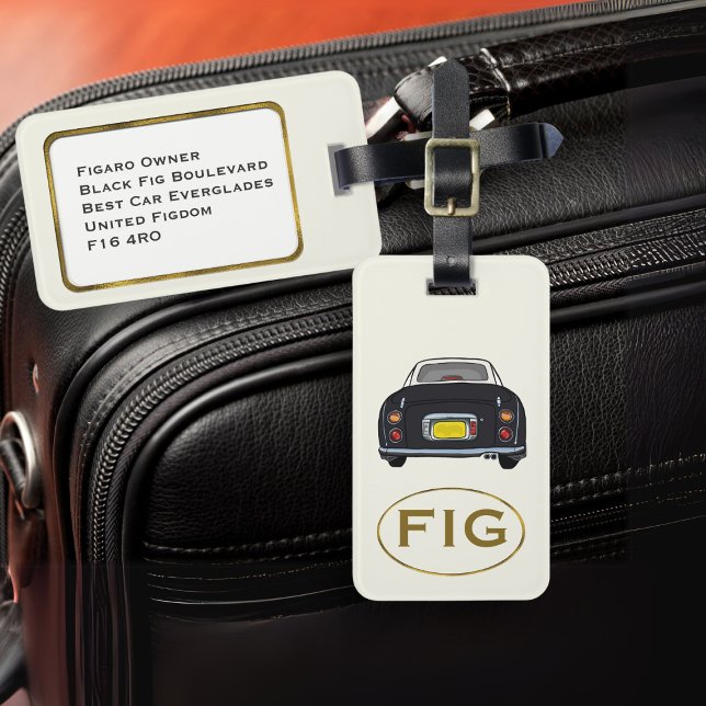 Figarat Monogram Black Figaro Car Luggage Tag Bagagebricka (Fun black figgy luggage tag for your road trip adventures. Just add your initials & address details)