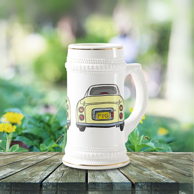 Figarat Monogram Gult Figaro Car Beer Stein Sejdel (Fun figaro beer stein for the yellow figaro driver (when they are not driving) Add your initials)