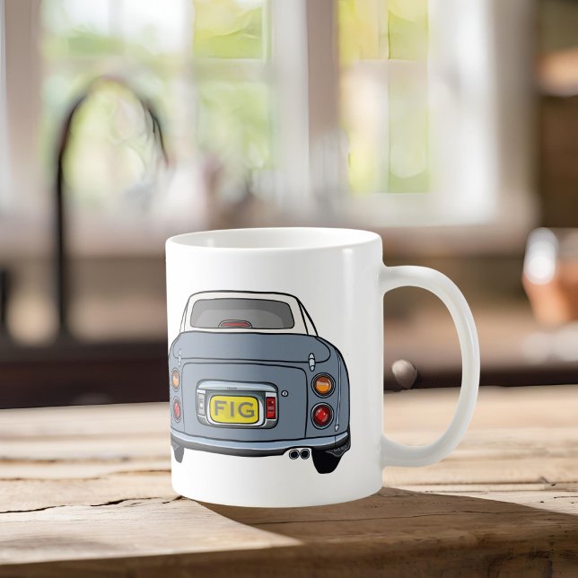 Figarat Monogram Lapis Grått Figaro Car Kaffemugg (Fun lapis figaro mug with space for your initials)