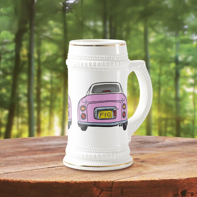 Figarat Monogram Rosa Figaro Car Beer Stein Sejdel (Fun figaro beer stein for the pink figaro driver (when they are not driving) Add your initials)