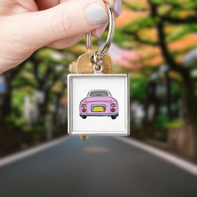 Figarat Tekigt Rosa Figaro Bilparkeringstorget Fyrkantig Silverfärgad Nyckelring (Cute pink figaro car keychain for your car keys)