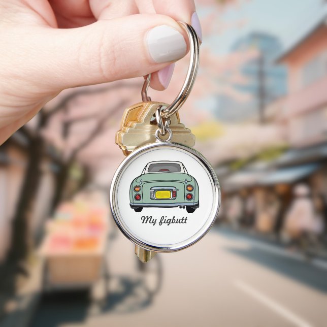 Figaration Cute Emerald Grönt Figaro Keychain Rund Silverfärgad Nyckelring (Cute emerald green figaro car keychain with space for your name)