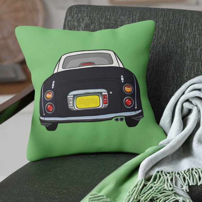 Figaration Cute Figaro Black Japansk bilars Grönt Kudde (Fun black figgy on a green pillow perfect for your car or home)