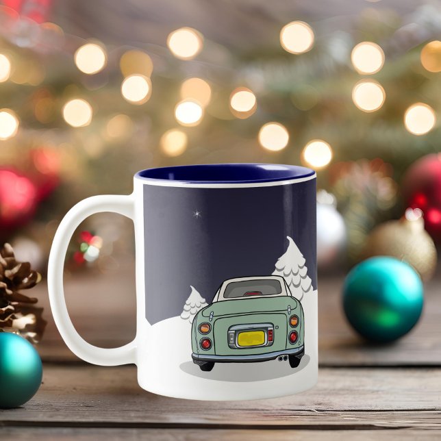 Figaration Figmas Helgdag Grönt Figaro Car Två-Tonad Mugg (Happy Figmas! Add your name to this festive figaro mug)