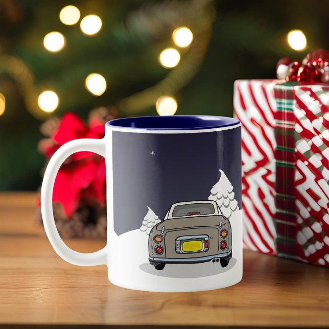 Figaration Figmas Helgdag Topaz Mist Figaro Car Två-Tonad Mugg (Happy Figmas! Add your name to this festive figaro mug)