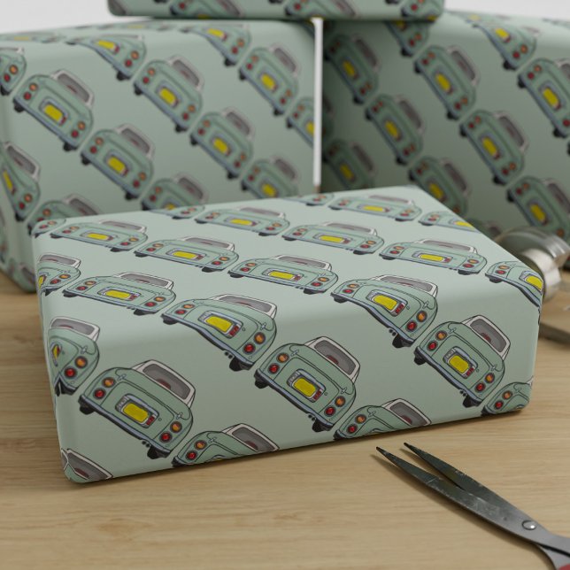 Figaration Grönt Figaro Car Wrapping Papper Presentpapper (Fun figgy wrapping paper for your emerald green figaro related gifts)