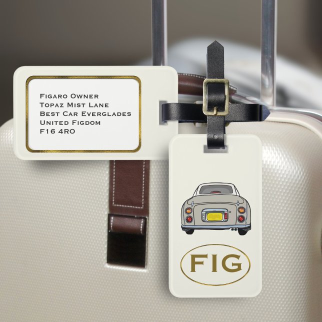 Figaration Monogram Topaz Mist Figaro Luggage Tag Bagagebricka (Fun topaz figgy luggage tag for your road trip adventures. Just add your initials & address details)