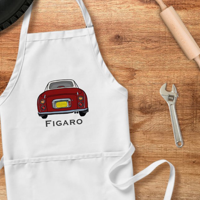 Figaration Red Figaro Car Namn Garage Apron Förkläde (A red figaro apron perfect for the kitchen or garage. Add your name!)