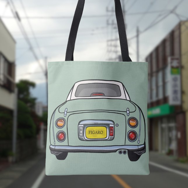 Figarations Cute Emerald Grönt Figaro Car Tote Bag Tygkasse (Add your car reg number or figgy car name to this cute green figaro car tote bag)