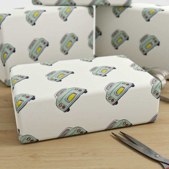 Figarations Funny Emerald Grönt Figaro Car Traffic Presentpapper (Fun figgy wrapping paper for your emerald green figaro gifts)