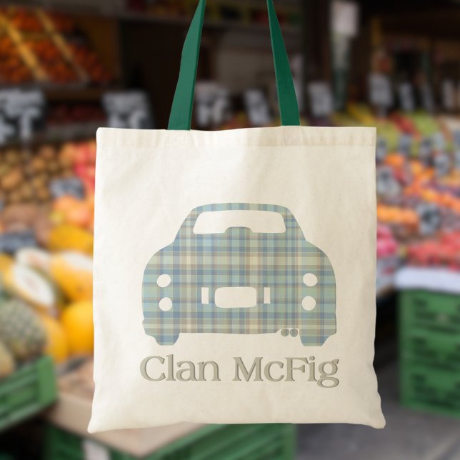 Figarations Klan McFig Tartan Car Figaro Tote Bag Tygkasse (Are you a member of the Clan McFig? Perfect figaro tote bag just for you)