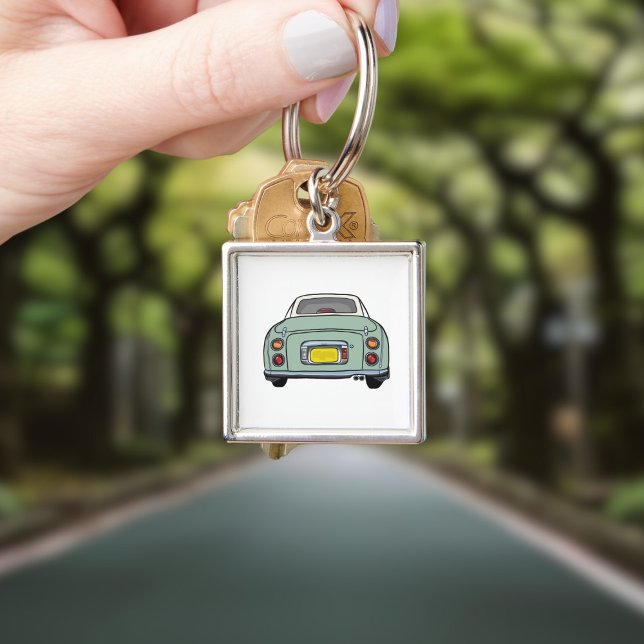 Figarations Söt Smaragdgrön Figaro Bil Fyrkantig Silverfärgad Nyckelring (Cute green figaro car keychain for your car keys)