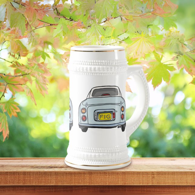 FigarBlek Aqua Figaro Car Beer Stein Sejdel (Fun figaro beer stein for the blue figaro driver (when they are not driving) Add your initials)
