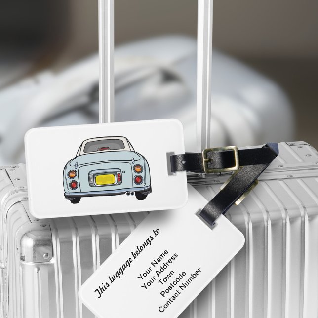 FigarBlek Aqua Figaro Car Luggage Tag Bagagebricka (Fun blue figgy luggage tag for your road trip adventures. Just add your details)