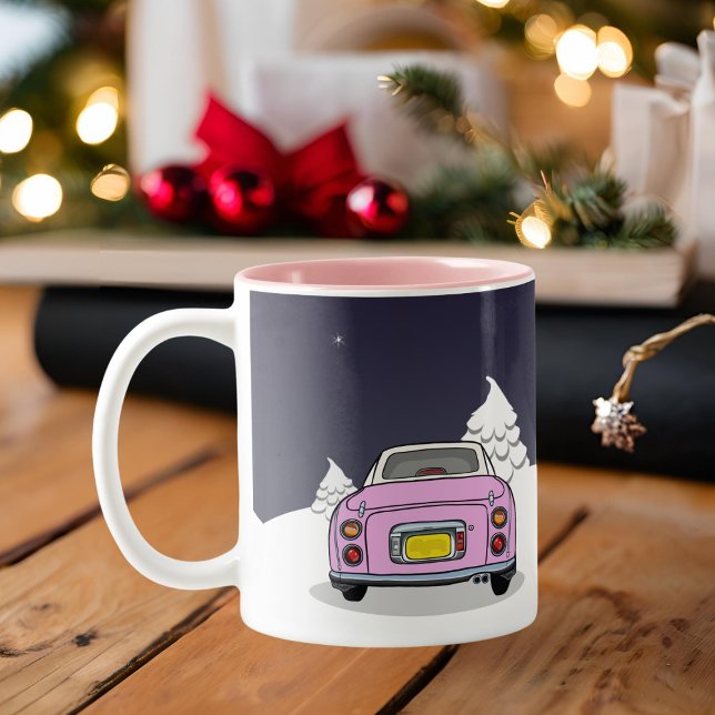 Figarisering Figmas Helgdag Rosa Figaro Car Två-Tonad Mugg (Happy Figmas! Add your name to this festive figaro mug)