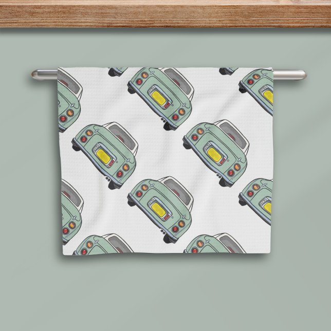 Figarisering Grönt Figaro Car Mönster Kitchen Towe Kökshandduk (Fun green figgy pattern kitchen towel just for you)