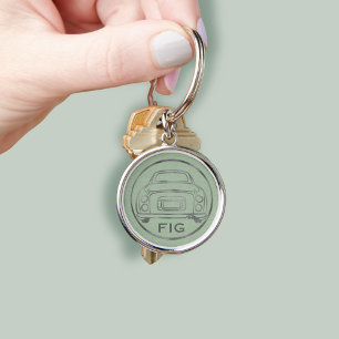 Figarisering Monogram Silver Figaro Grönt Rund Silverfärgad Nyckelring