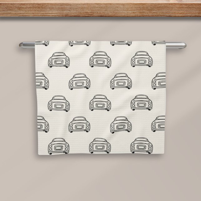 Figaro Figaro Car Mönster Beige Kitchen Towel Kökshandduk (Cute cream kitchen towel full of figaro cars)