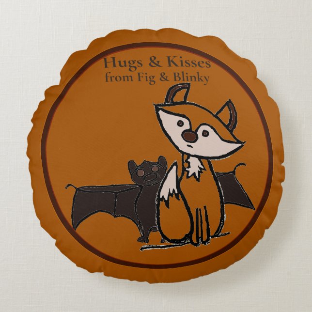figdewdrop Fig & Blinky Hugs & Kisses Round Pillow Rund Kudde (Framsidan)