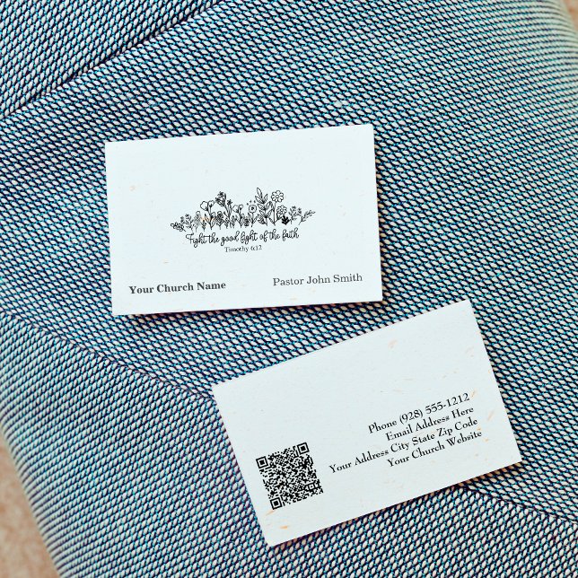 Fight Good Fight Bible Verse Floral Doodle Church Visitkort (Fight Good Fight Bible Verse Floral Doodle Church Business Card
)