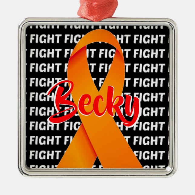 Fight Leukemia Orange Ribbon Julgransprydnad Metall (Framsidan)