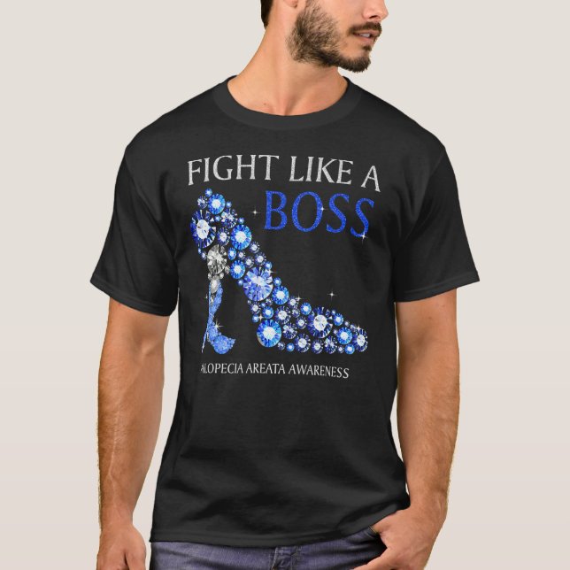 Fight Like A Boss Alopecia Areata Awareness Blue R T Shirt (Framsida)