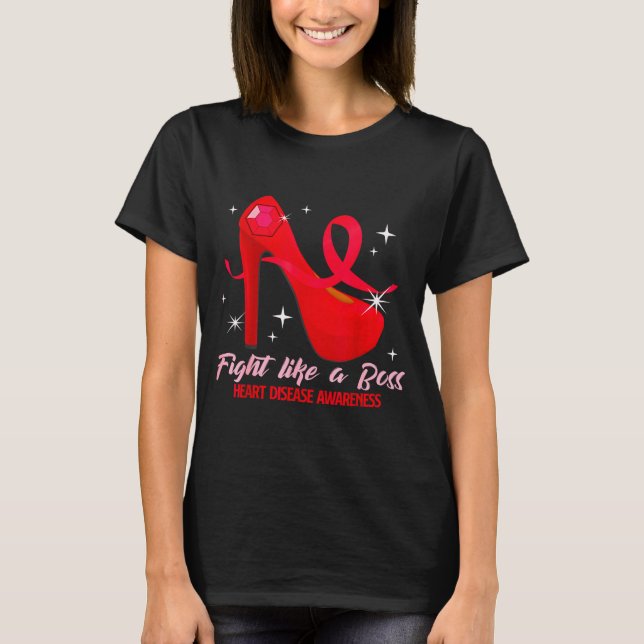 Fight Like A Boss Heart Health Heart Disease Aware T Shirt (Framsida)