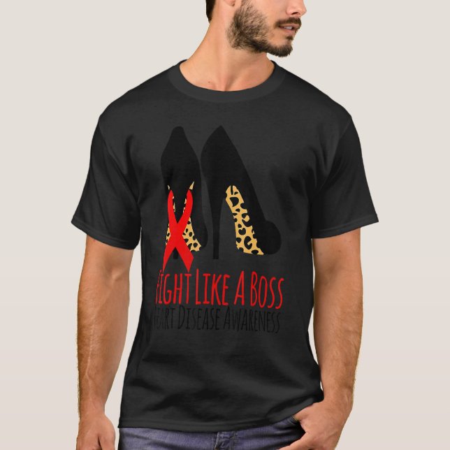 Fight Like A Boss Heart Heart Disease Awareness Le T Shirt (Framsida)