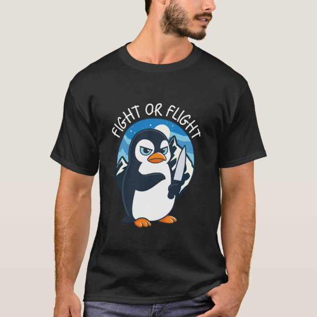 Fight Or Flight Meme Penguin T Shirt (Framsida)