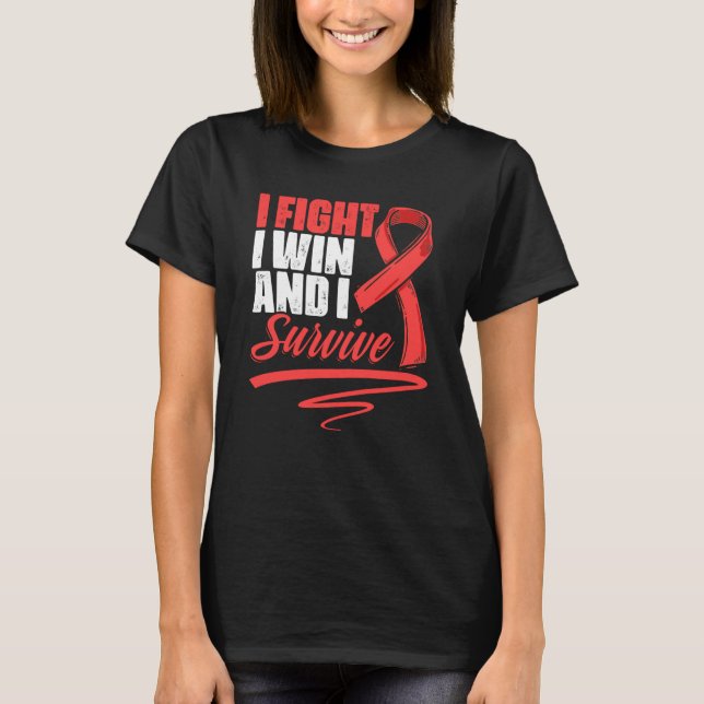 Fight Win Stroke Survivor Red Ribbon Stroke Awaren T Shirt (Framsida)