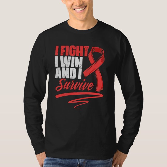 Fight Win Stroke Survivor Red Ribbon Stroke Awaren T Shirt (Framsida)
