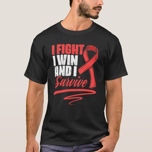 Fight Win Stroke Survivor Red Ribbon Stroke Awaren T Shirt (Framsida)