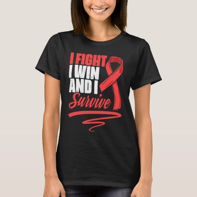 Fight Win Stroke Survivor Red Ribbon Stroke Awaren T Shirt (Framsida)