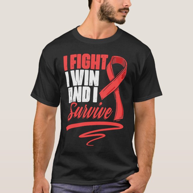 Fight Win Stroke Survivor Red Ribbon Stroke Awaren T Shirt (Framsida)