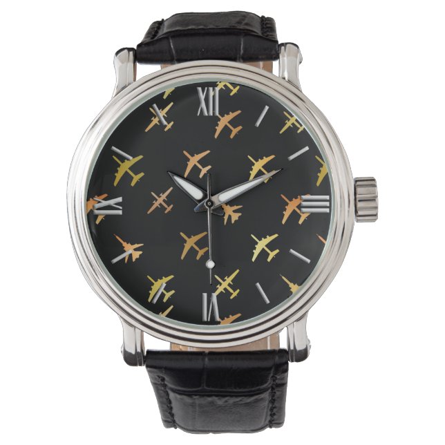 Fighter flygplan, svart armbandsur (Framsida)