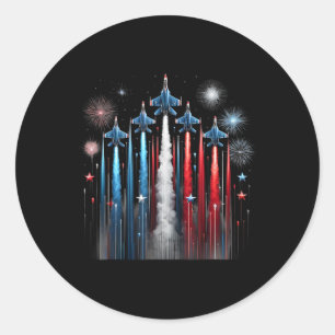 Fighter Jet Airplan American Flagga Patriotic 4 O Runt Klistermärke