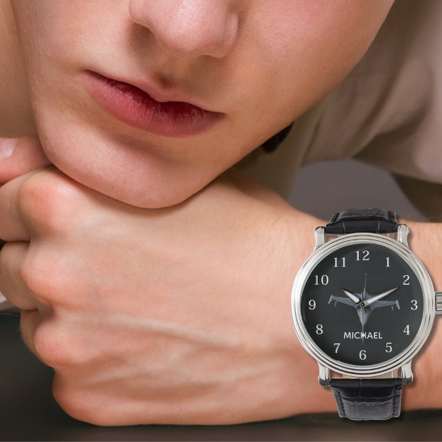 Fighter Jet Airplane Photo Cool Custom Pilot Name  Armbandsur (Skapare uppladdad)