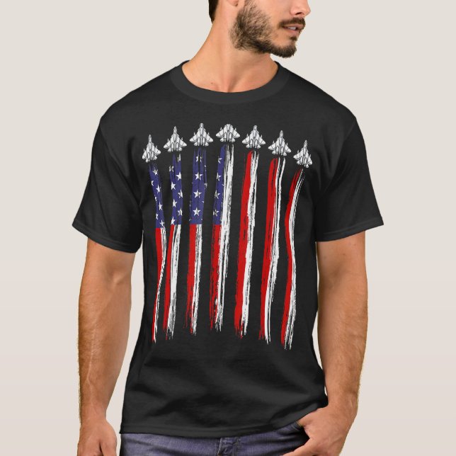 Fighter Jet Airplane USA Flag 4th Of July Patrioti T Shirt (Framsida)