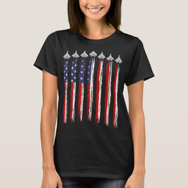 Fighter Jet Airplane USA Flag 4th Of July Patrioti T Shirt (Framsida)